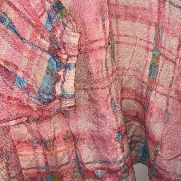 Zac & Rachel Womens Pink Plaid Sheer Peasant Blouse XL - Picture 6 of 11